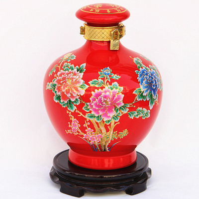 【景德鎮(zhèn)高溫陶瓷 5斤裝紅牡丹陶瓷酒瓶 陶瓷儲(chǔ)酒器】價(jià)格,廠家,圖片,陶瓷包裝容器,九江市春秋陶瓷-