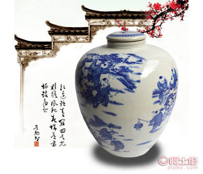 【良宇陶瓷景德鎮廠家直銷陶瓷50斤裝青花百子圖無孔平蓋瓶藝術陶瓷酒壇】昌江區良宇陶瓷廠 - 產品庫